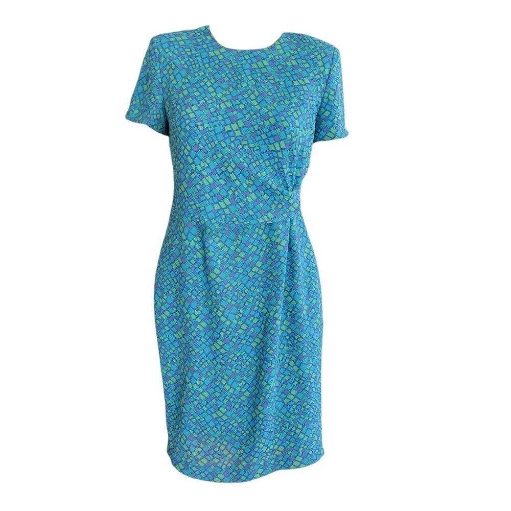 David Warren Petites Blue Green Dress (Size 8P)
